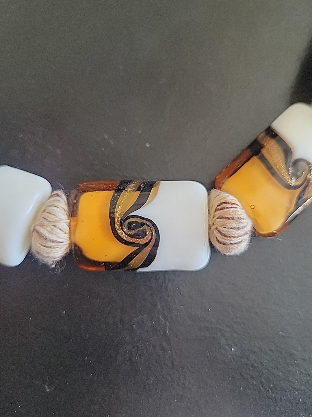 Murano Glass Necklace White Brown Beautiful Short