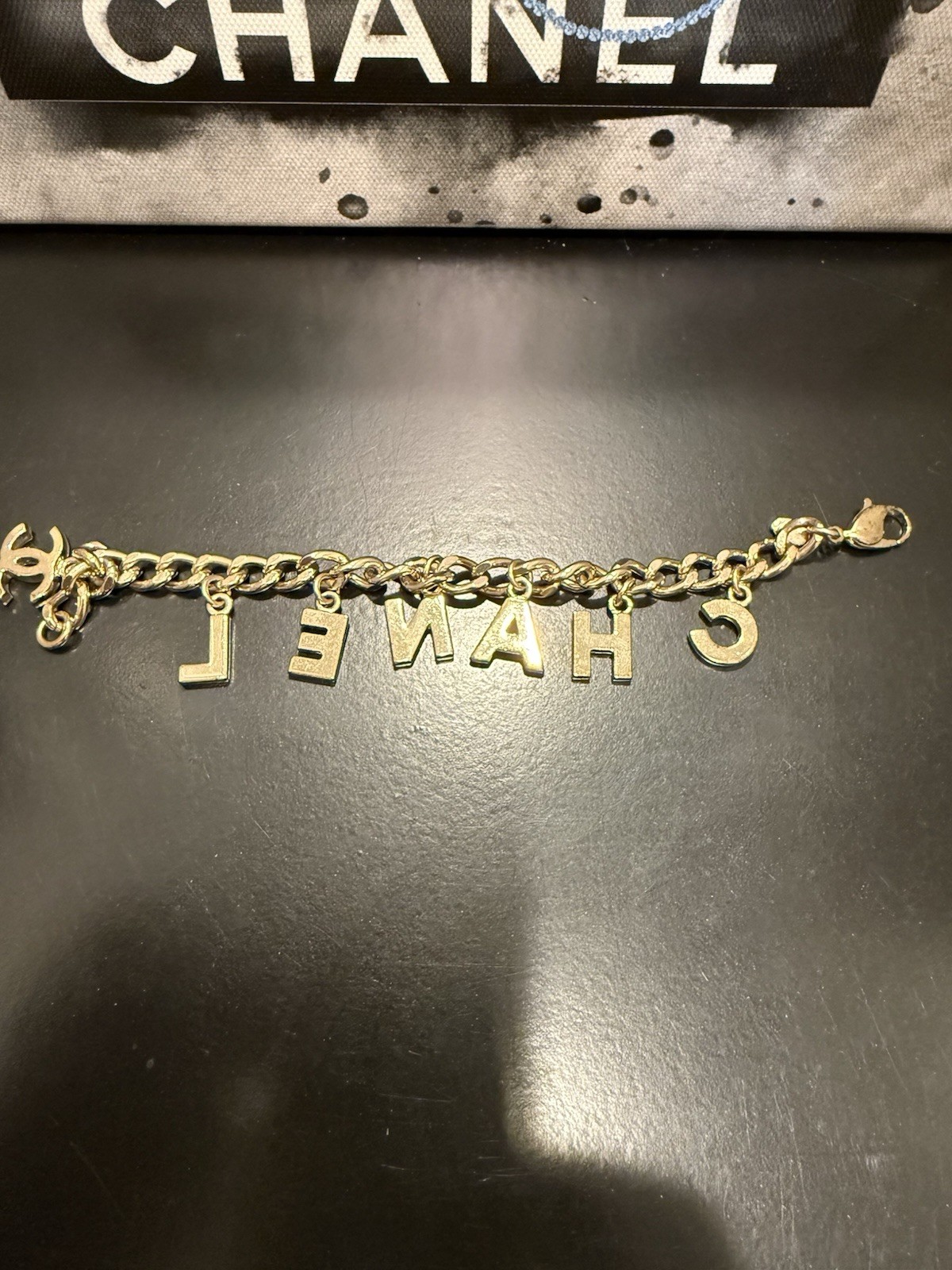 CHANEL Gold Letter Charm Chain Bracelet