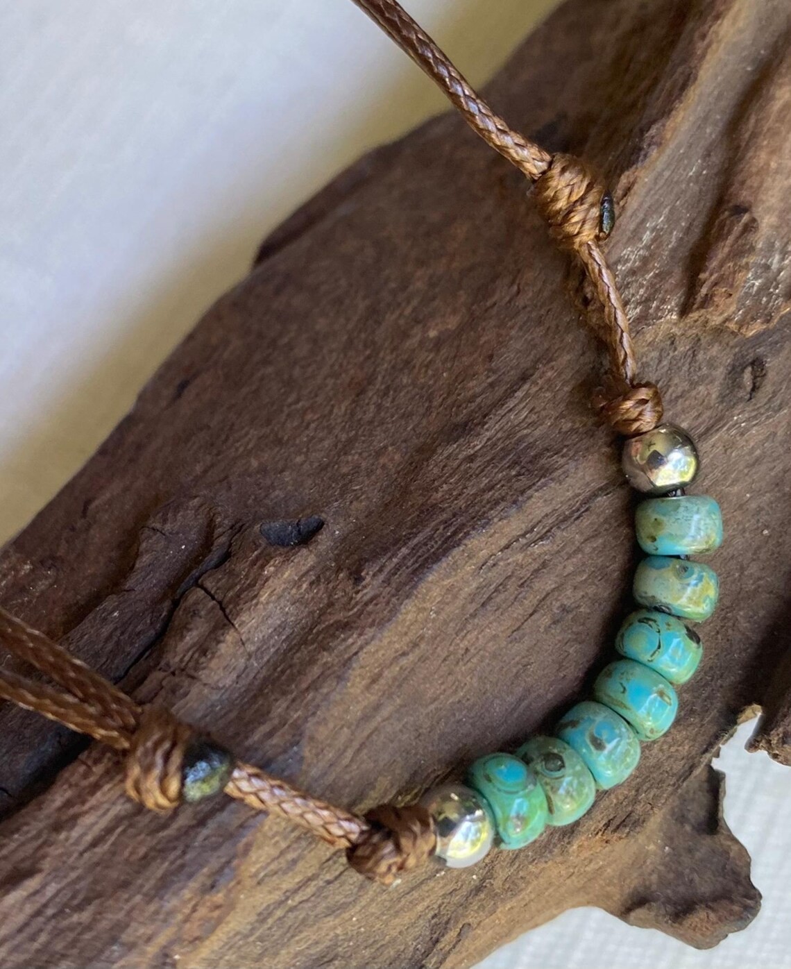 Small Blue-Green Miyuki Picasso Glass Bead Dark Brown Waterproof Women’s Anklet