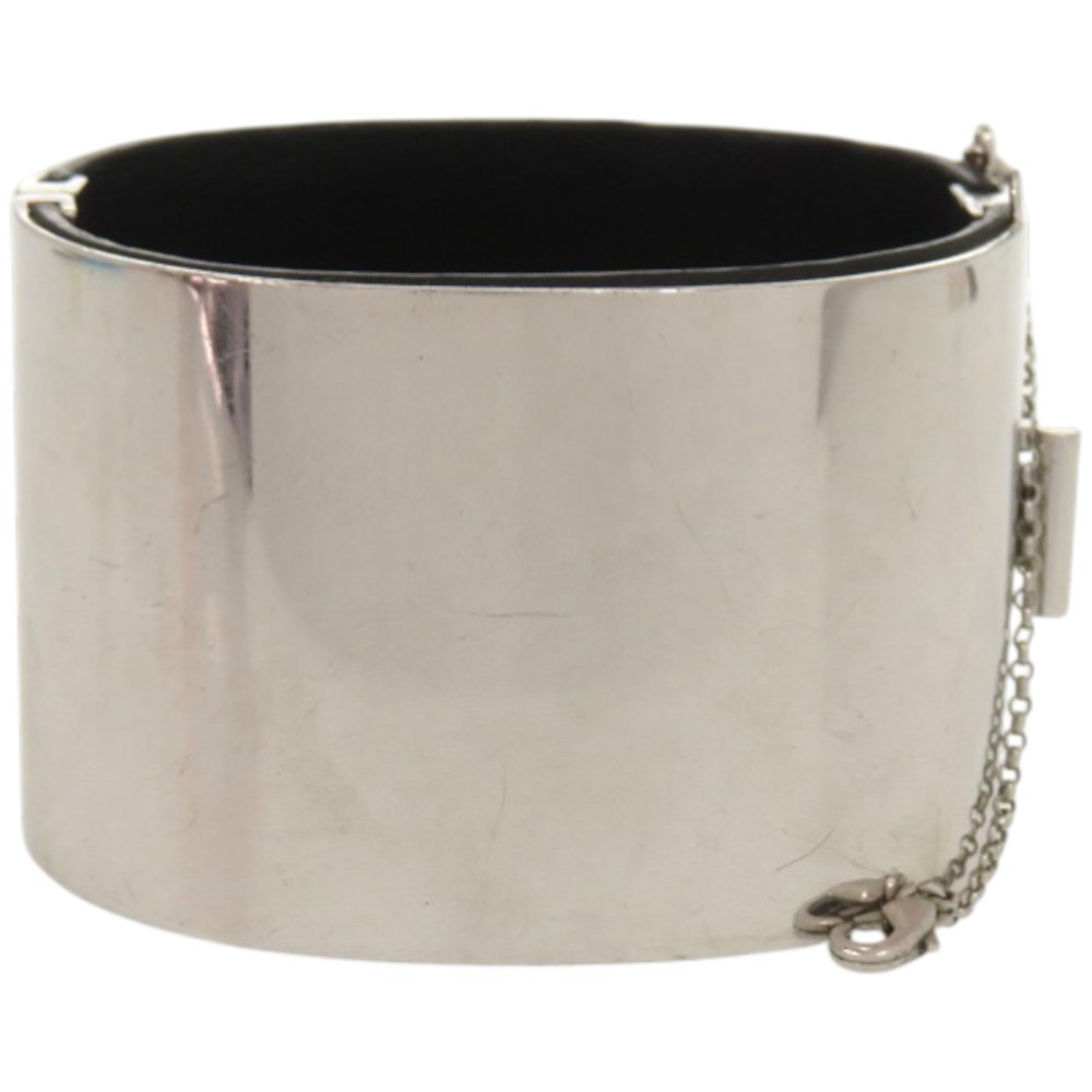 Celine Manchette Silver Tone Leather Cuff Bangle Bracelet Size M
