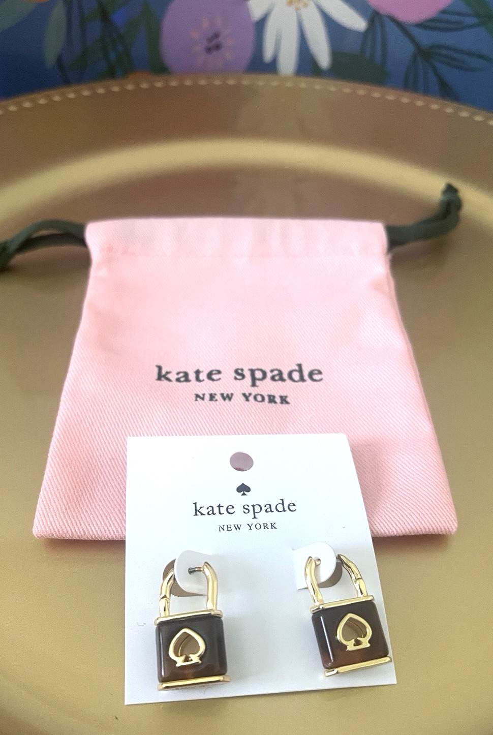 Kate Spade Lock & Spade Tortoise Padlock Huggie Drop Earrings NEW + DUST BAG