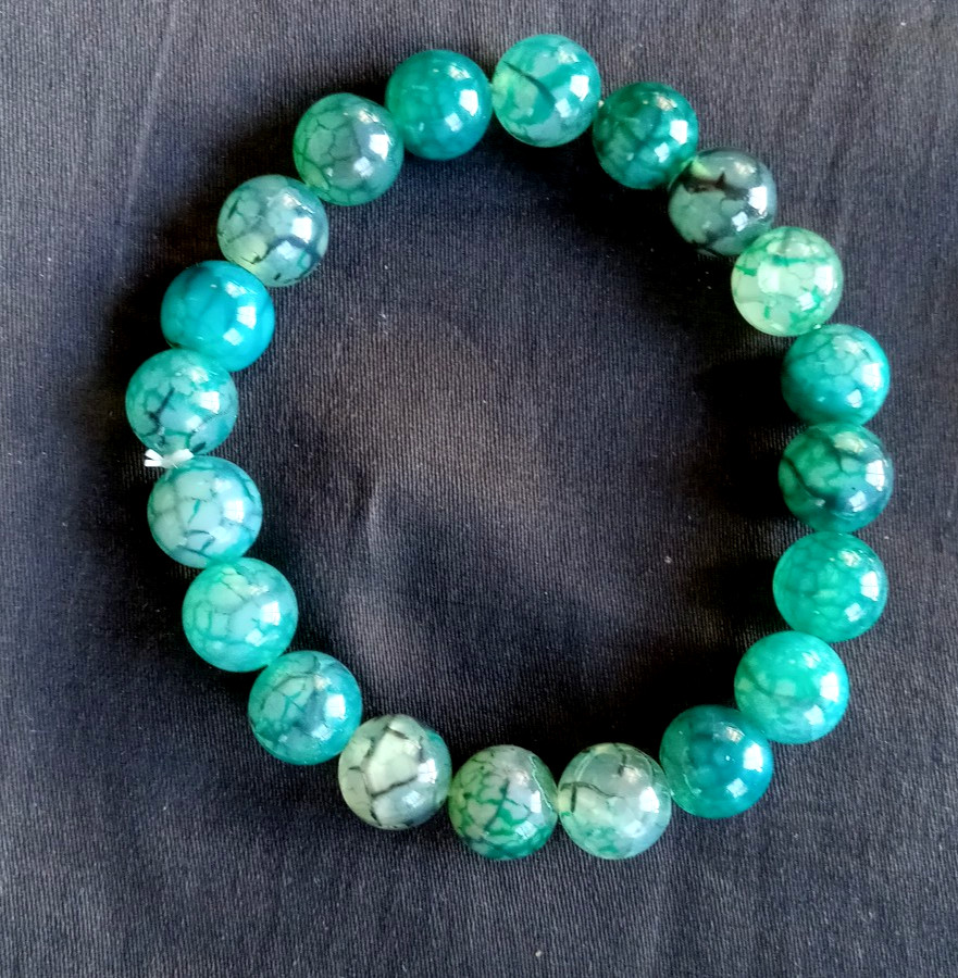 Teal Green Dragon Vein Agate 10mm Beads 7.5 Reiki Charged Stretchy Bracelet