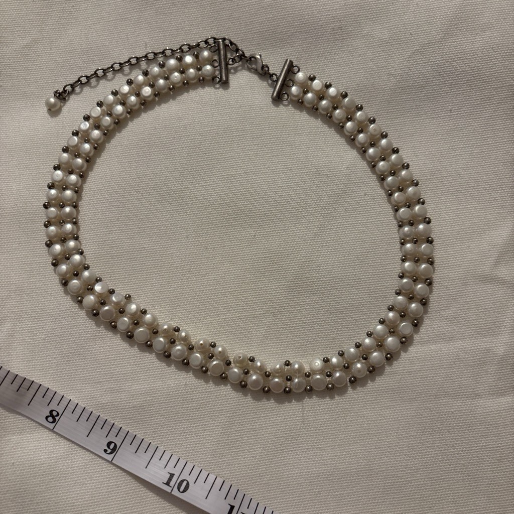 Multi-Strand White Round Pearl Beaded Bracelet w/ Silver Toggle Clasp 7 in