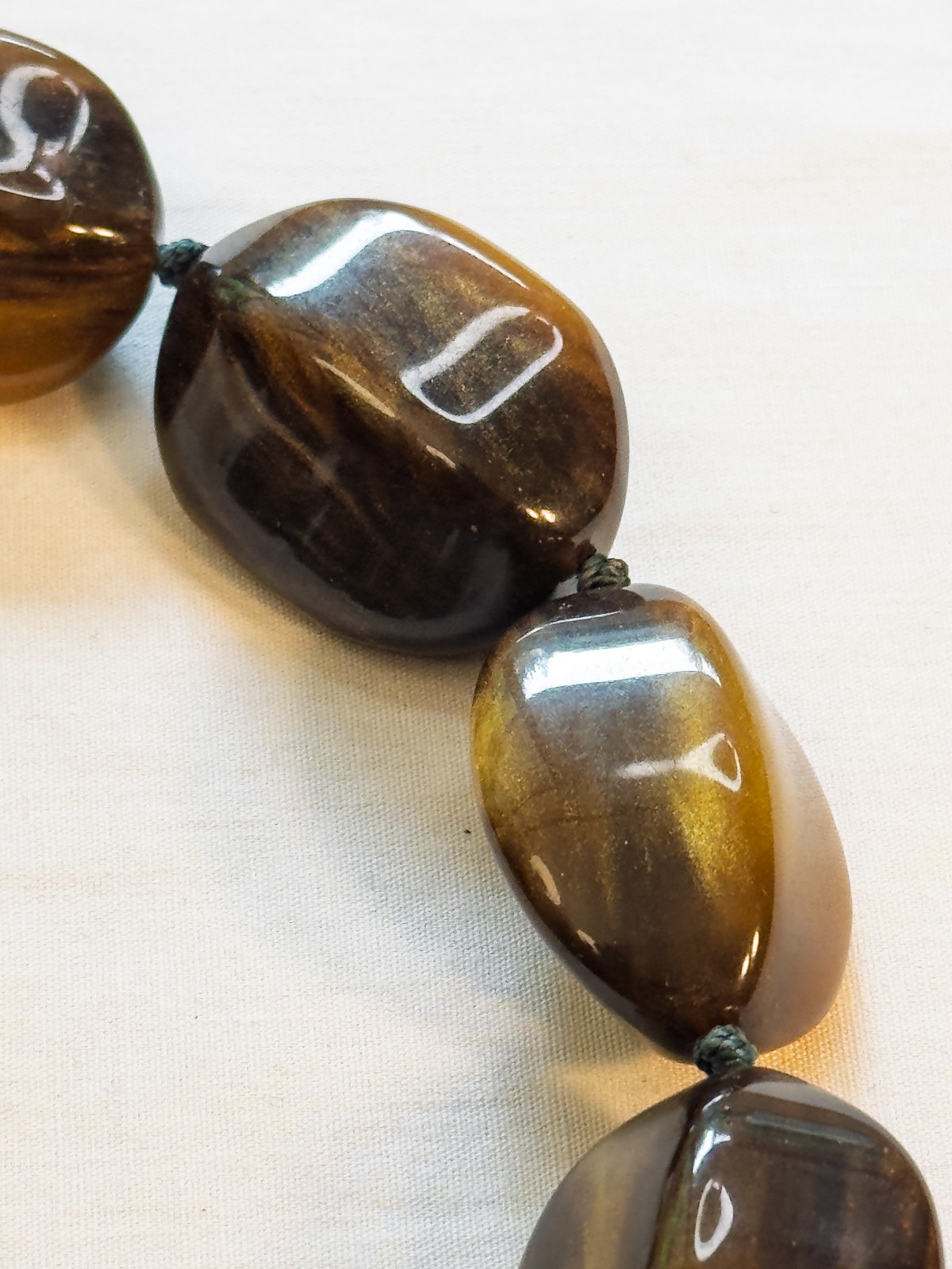 Banana Republic Chunky Tiger’s Eye Lucite Beaded Necklace on Knotted Cord