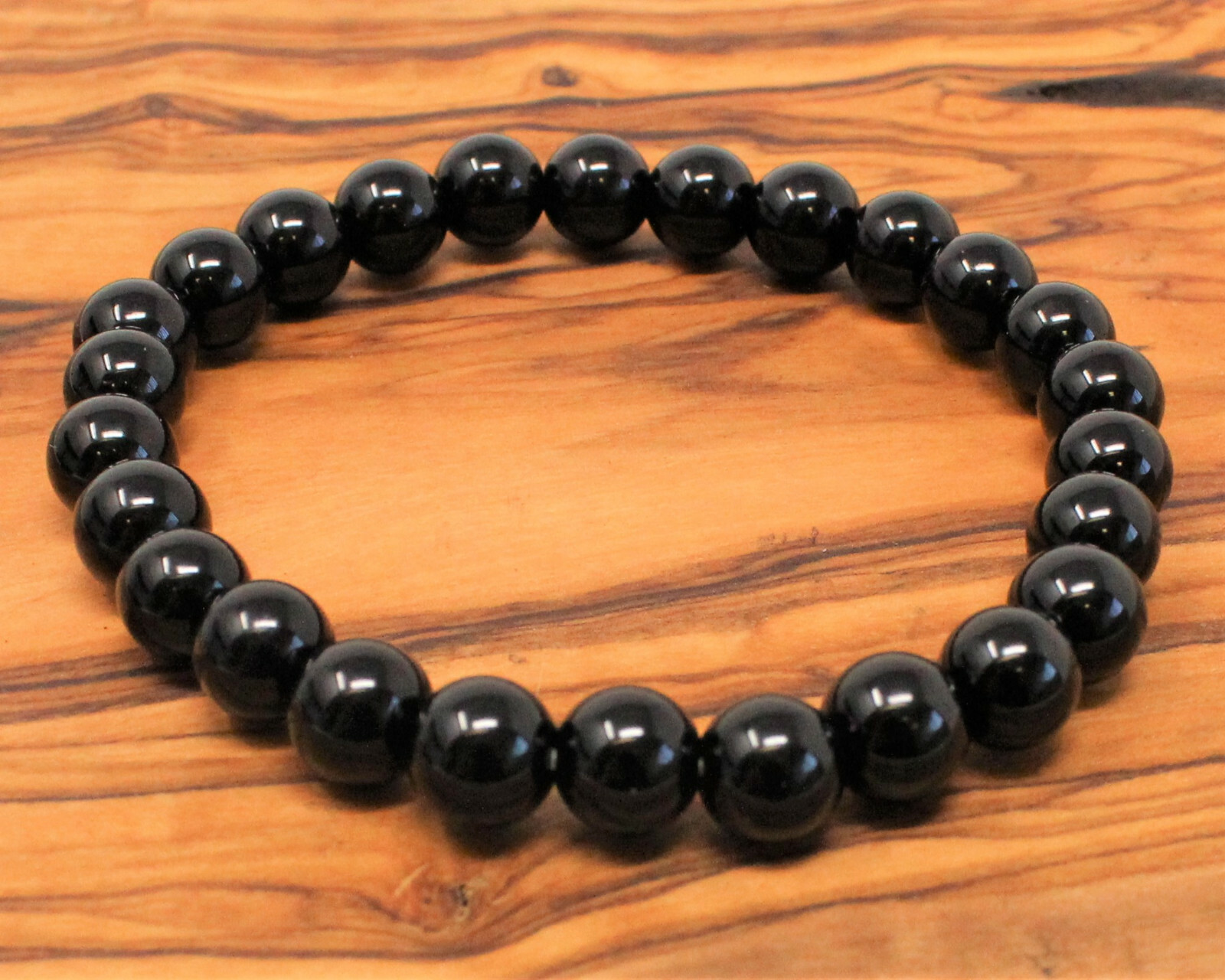 Black Obsidian Bead Bracelet: 8 mm Round Crystals (Obsidian Stretch Bracelet)