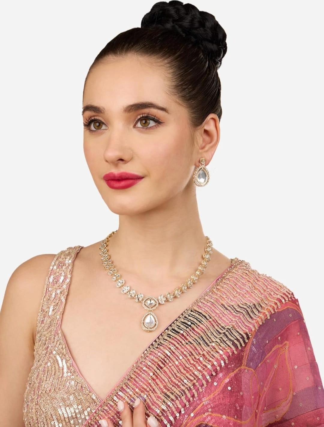 Indian bollywood cubic zircornia stones gold plated necklace for women