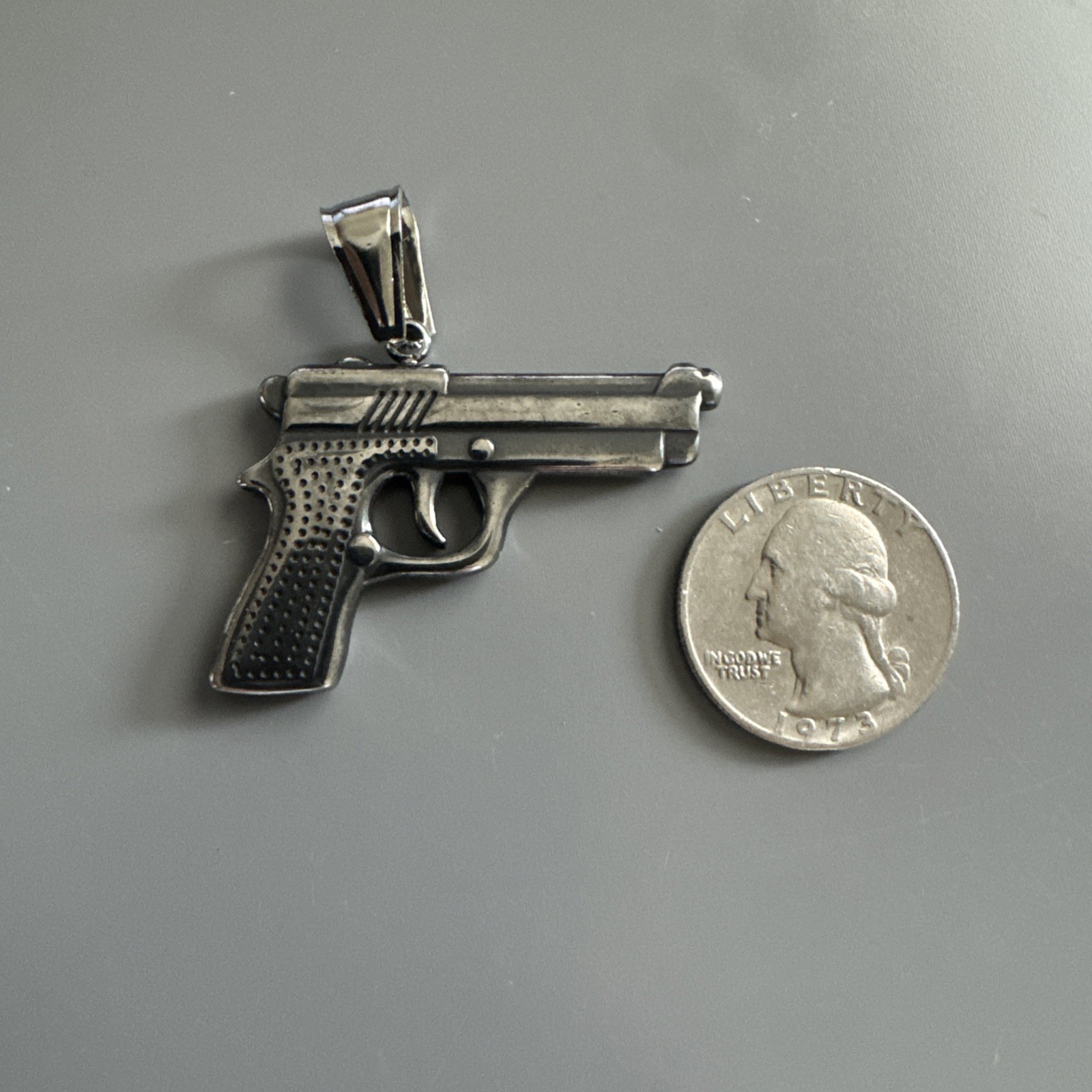 Stainless Steel Pendant Gun Glock Hip Hop Street Wear 24” Box Chain Gift Men’s
