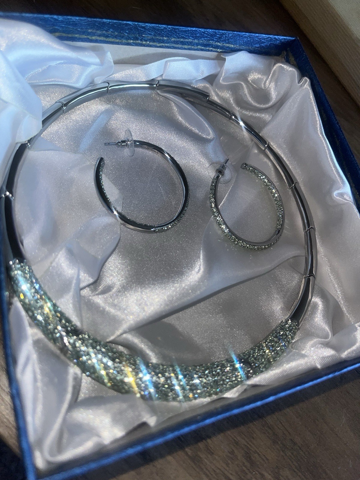 Joan Boyce All the Toppings Neck Wire & Hoop Pierced Earrings Silvertone/Aqua