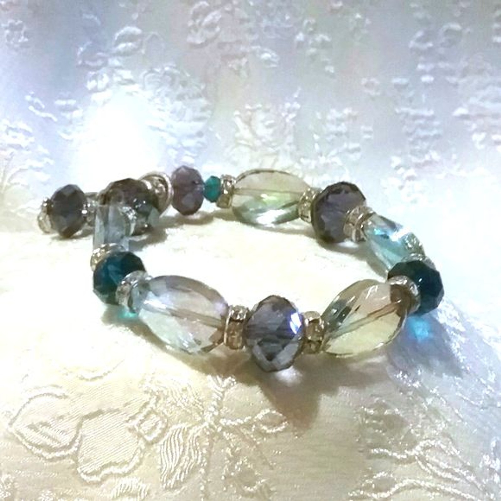 Faceted Blue Purple Glass & Rhinestone Bracelet