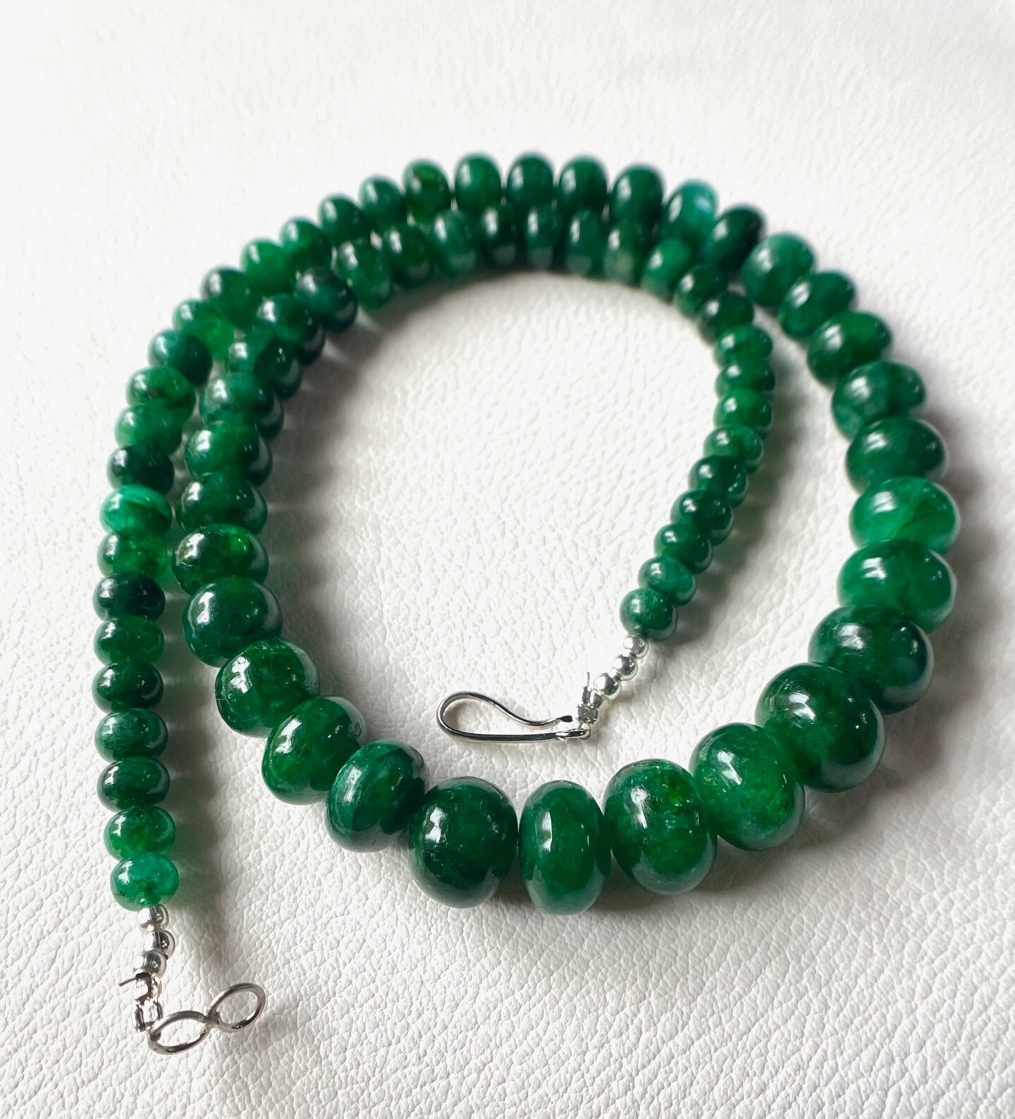 AAA-Natural Emerald Smooth Roundelle Beads Gemstone , Emerald Beads Necklace
