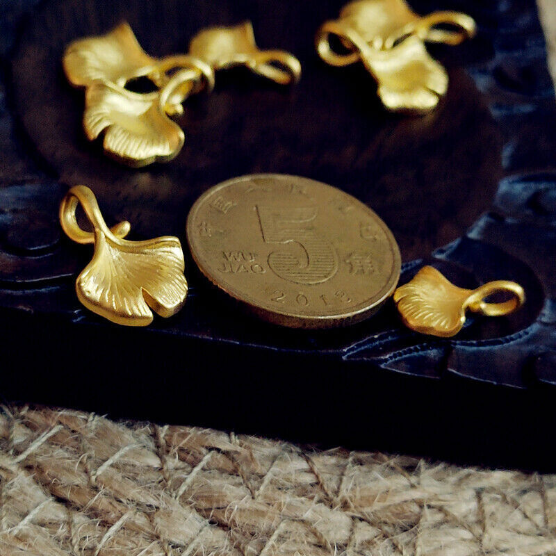 1pcs Pure 999 24K Yellow Gold Charm 3D Lucky Mini Ginkgo Biloba Pendant