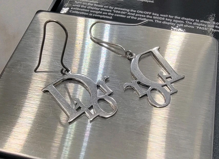 VINTAGE CHRISTIAN DIOR BY JOHN GALLIANO SILVER LOGO DROP EARRINGS