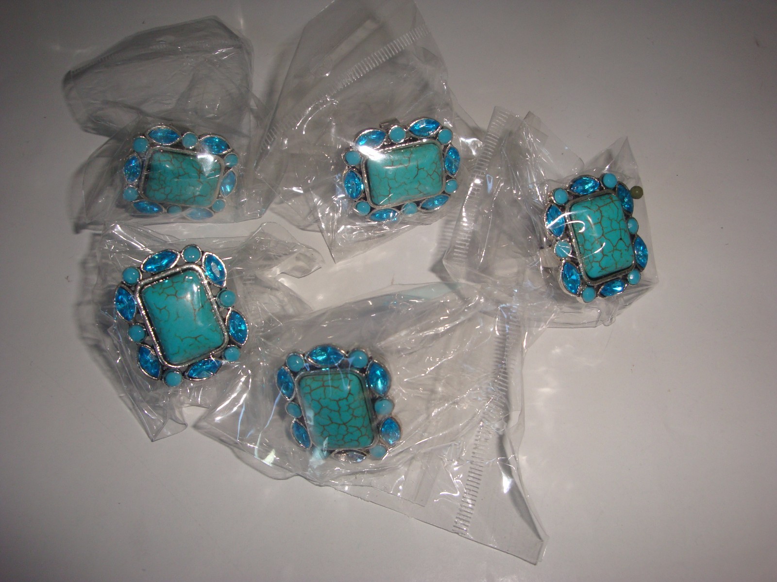 Wholesale Lot of 24 Turquoise Fashion Rings ~ Adjustable ~ Fit Sizes 6 to 10