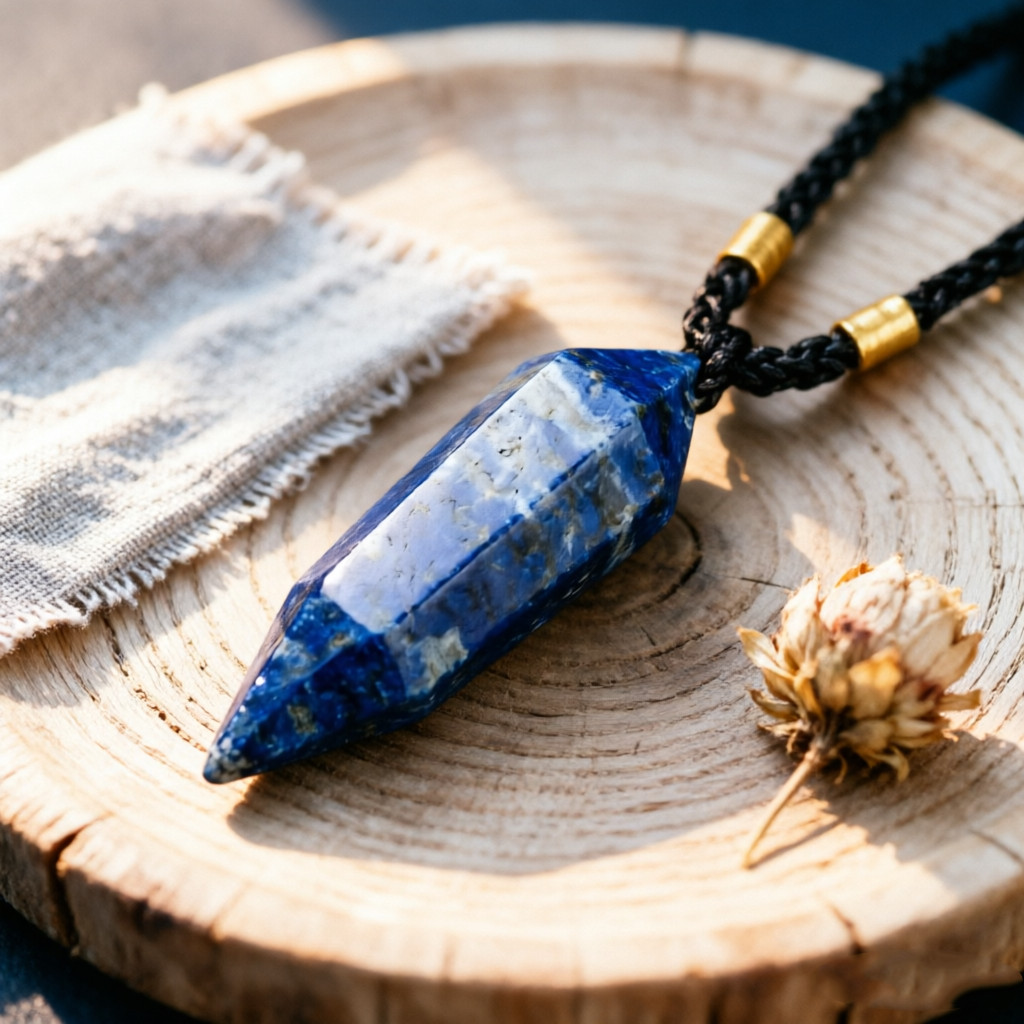 Natural Lapis Lazuli Double Point Crystal Pendant Adjustable Healing Necklace