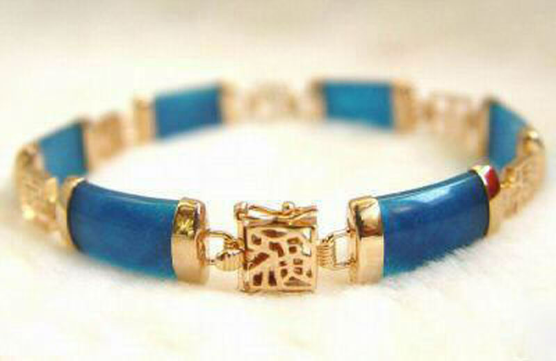 Fashion Jade 18K Gold Plated Gemstone Fortune Lucky Link Bracelet Jewelry