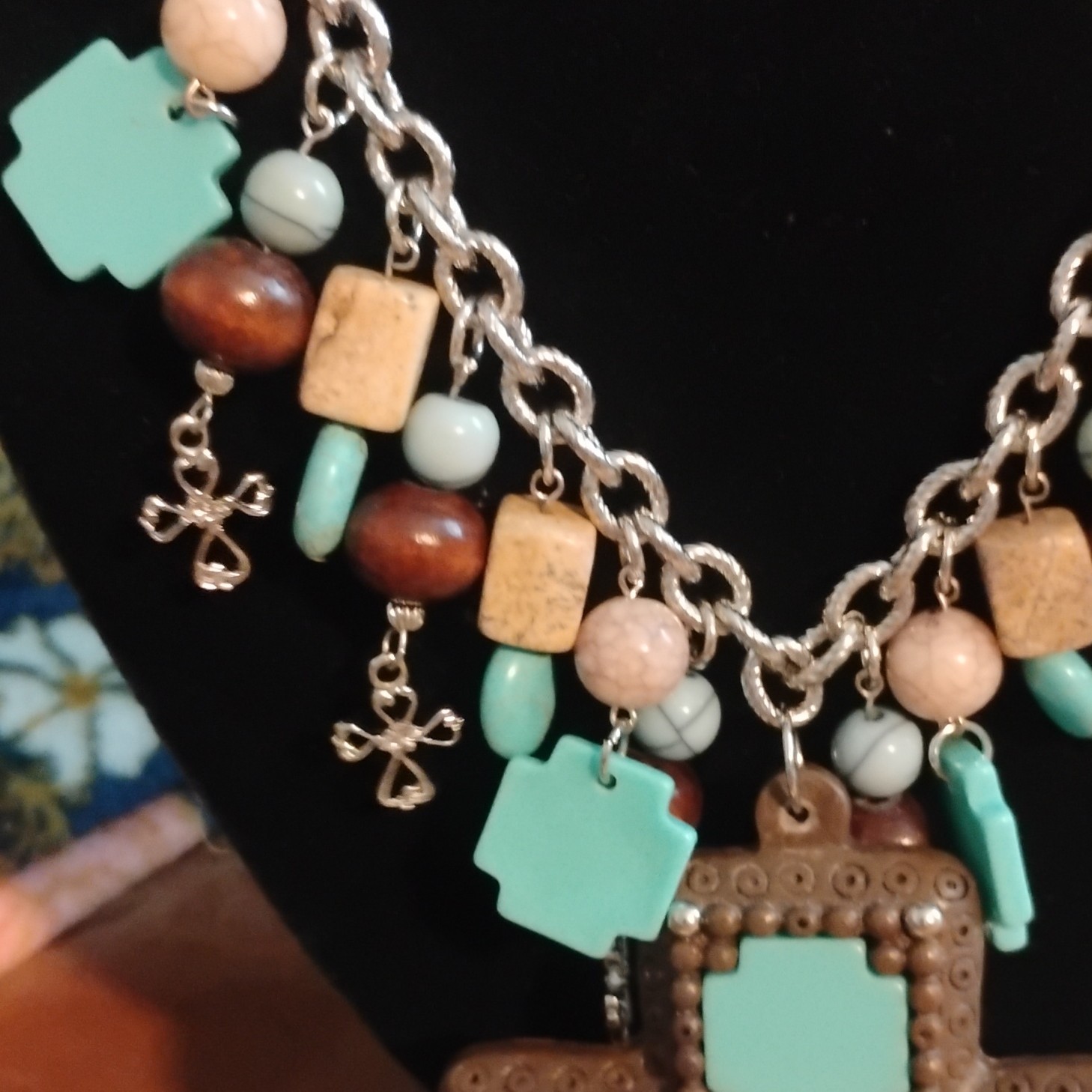 DaVinci Turquoise Cross Necklace & Dangle Earrings Jewelry Set Nickel-Free