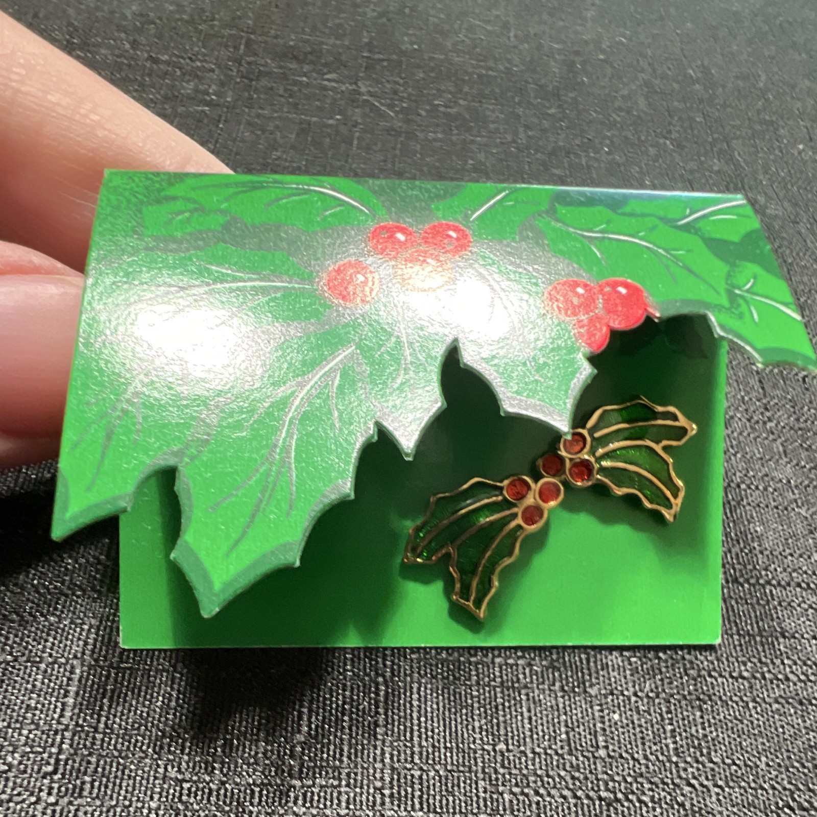 Avon Holly Leaf Enamel Stud Earrings Green Red Gold Surgical Steel Posts