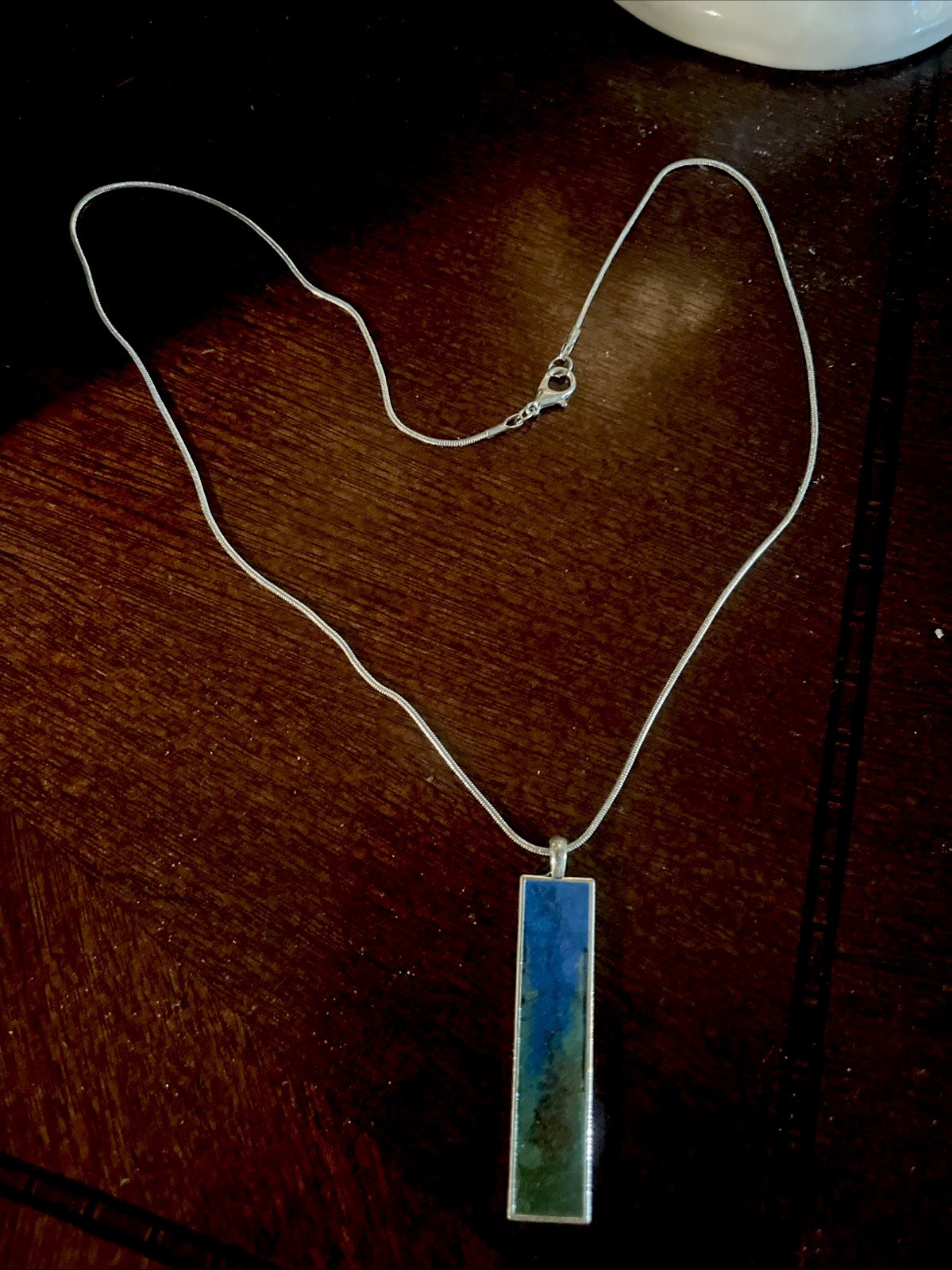 Handmade Pendant Necklace – Silver Chain Blue Green Ombre Wearable Art Jewelry