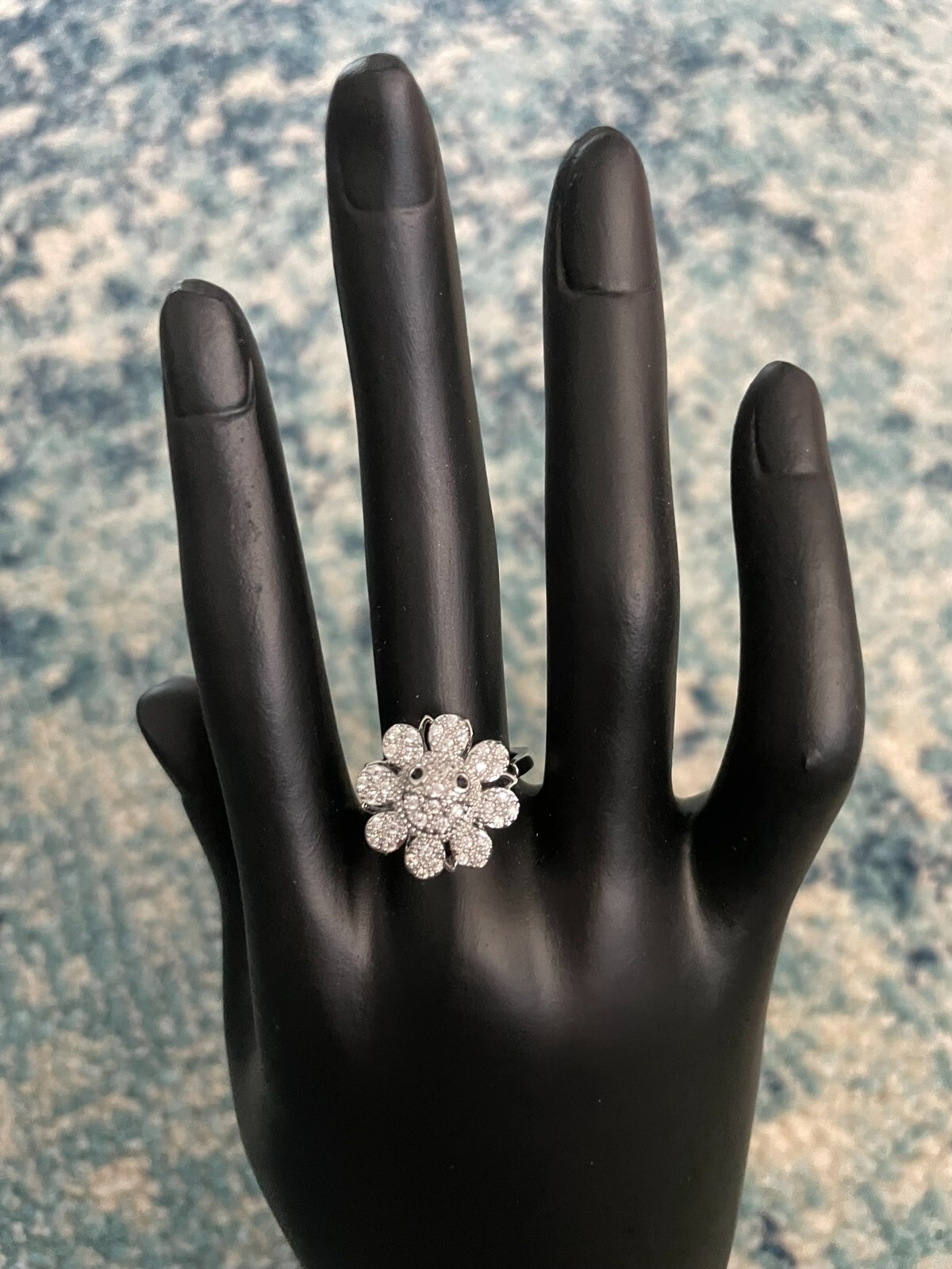 Smile Sunflowers Adjustable Opening Fidget Ring Anxiety Crystal Spinning Ring