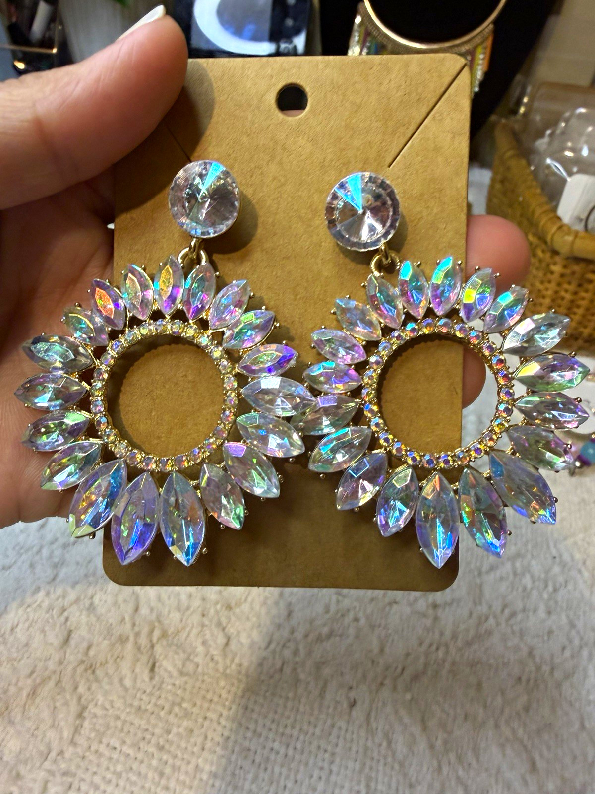 Multicolor Crystal Rhinestone Sunburst Dangle/Drop Earrings, Post Closure