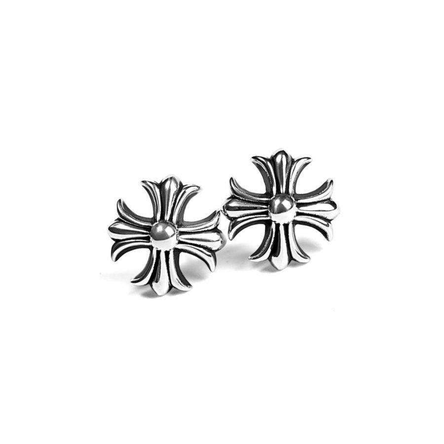 Authentic Chrome Hearts Small CH Plus Cross Cut Out Stud Earring, Pair.