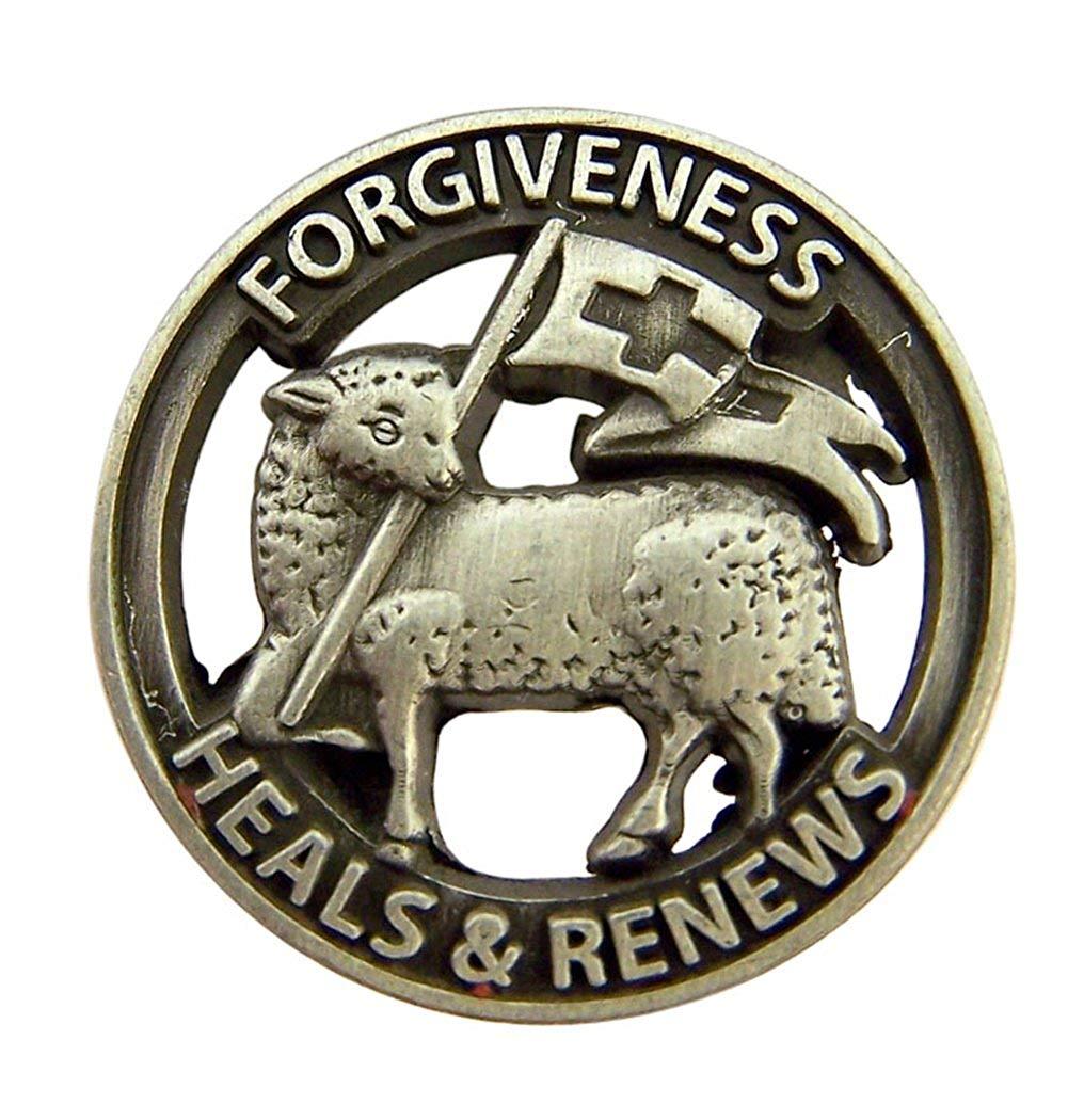 Silver Tone Forgiveness Heals and Renews Lamb of God Lapel Pin, 7/8 Inch