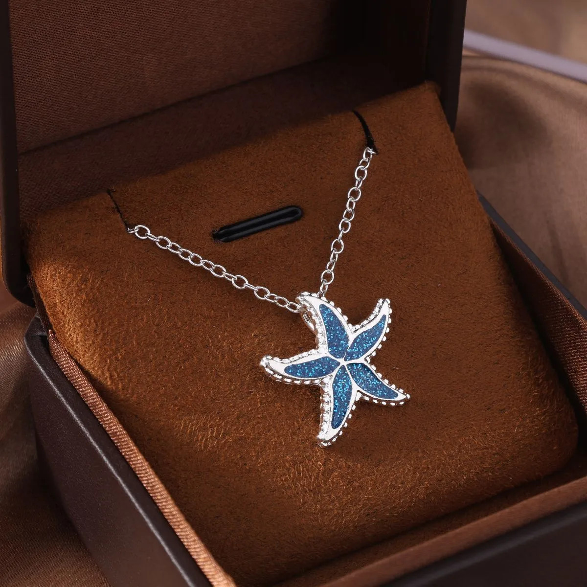 Starfish Sea Life Silver Plated Crystal Pendant Necklace Jewelry