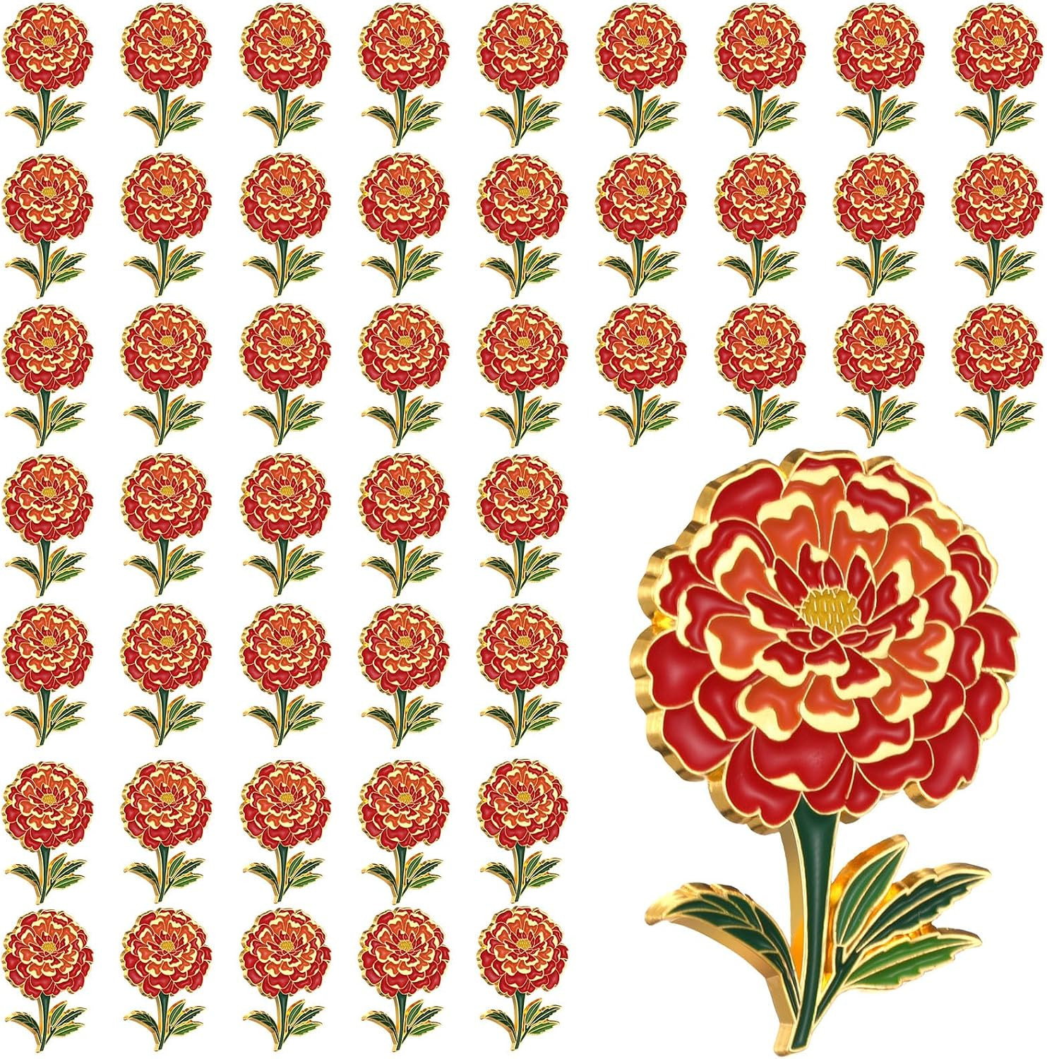 24/48 Pcs Marigold Flower Enamel Pin Bulk Women Gold Lapel Brooch Marigold Flora