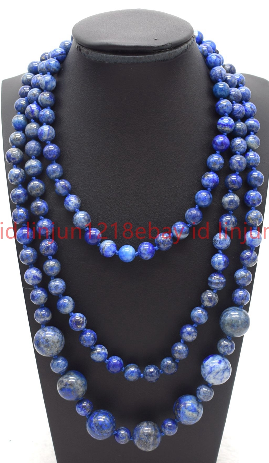 Beautiful Natural 8-14mm Blue Lapis Lazuli Round Gemstone Beaded Necklace 50in