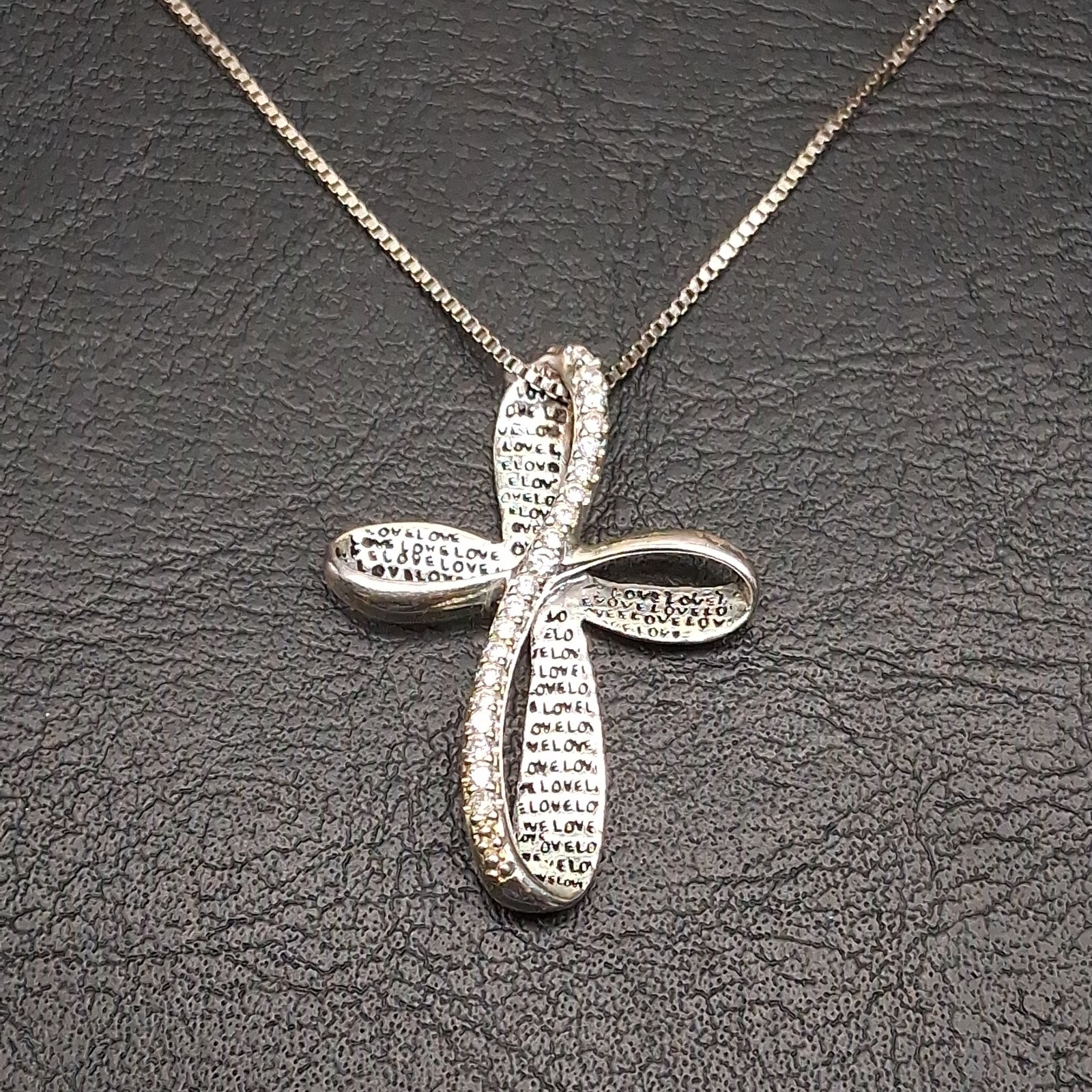 STERLING 925 Chain Necklace “LOVE” Infinity Cross Pendant Whit CZ. 18.225