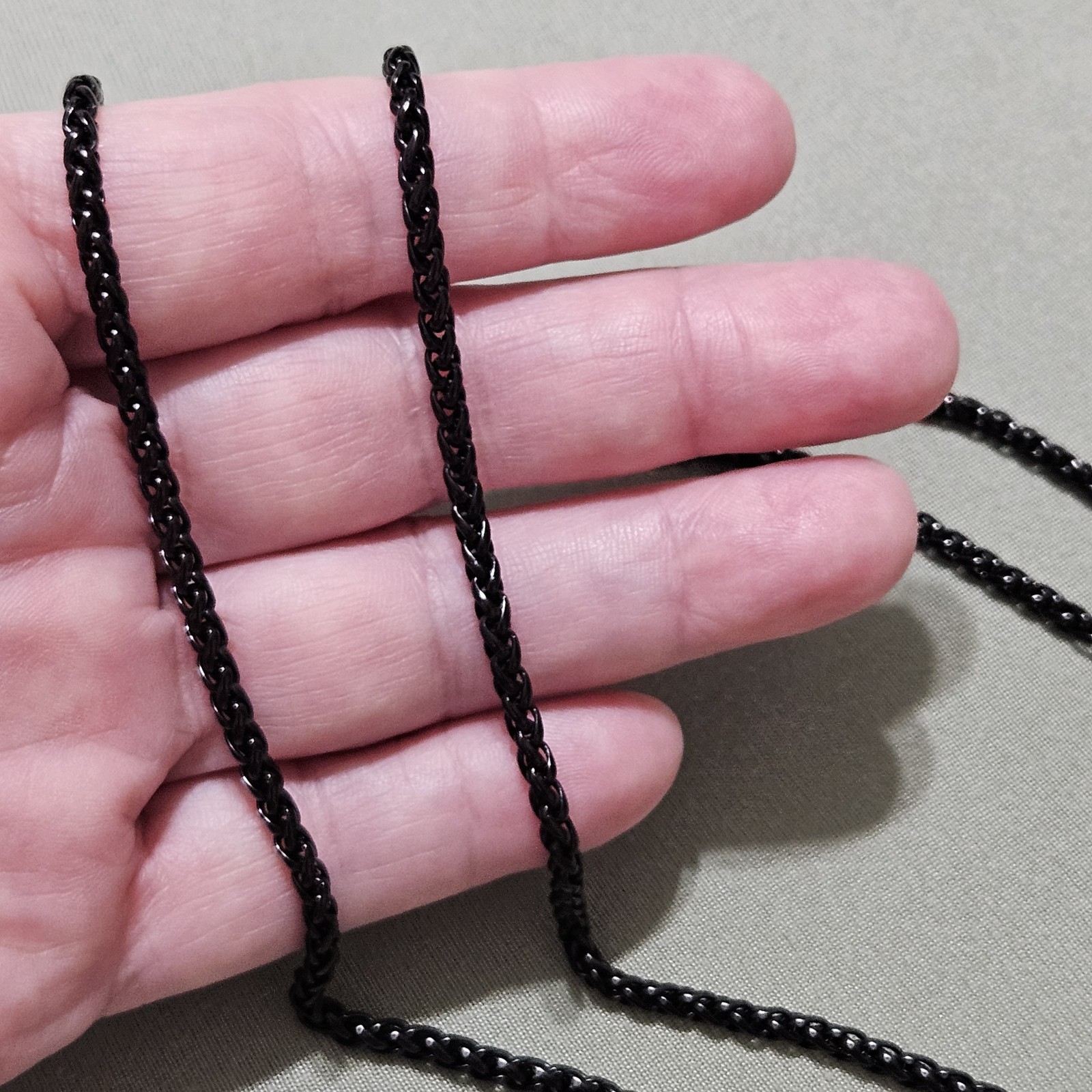 Stainless Steel Solid Wheat Chain Necklace 3mm Black Ion- Plated, 30″, Gift, New