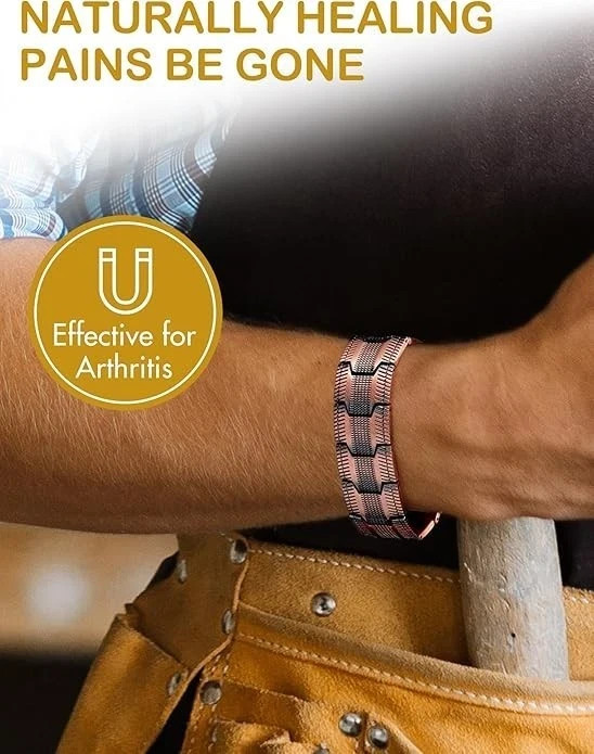 Feraco 99.99% Pure Copper Bracelet Men 3 Row Neodymium Magnets
