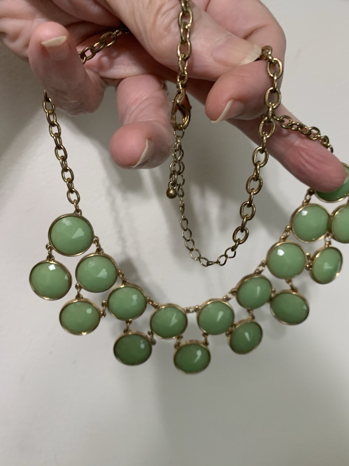 Vintage Green Beaded Gold Tone Chain Statement Bib Necklace Chunky Bohemian
