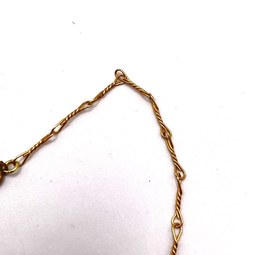 Red glass bead necklace decorative gold tone metal 40cm chain vintage Boho