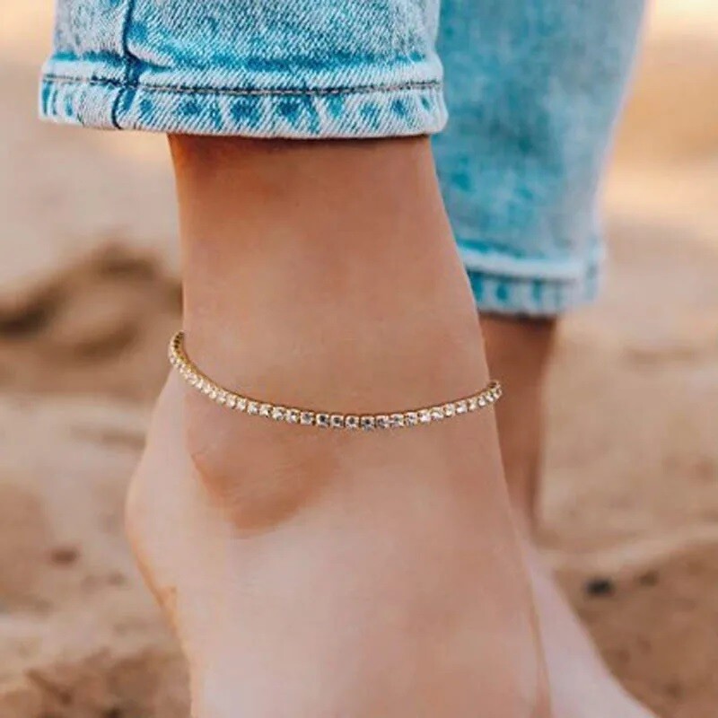 Unisex Silver Large Crystal Tennis Chain Anklet or Bracelet – In 3 Colours