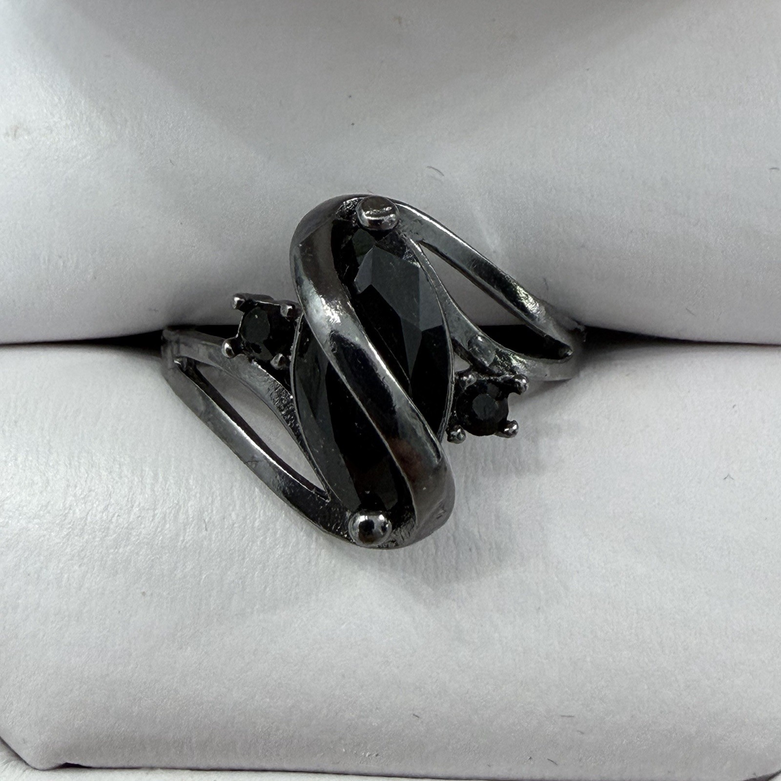 Gun Metal Black Gem Costume Marquis Ring Sz 9.25, 925 Stamped.