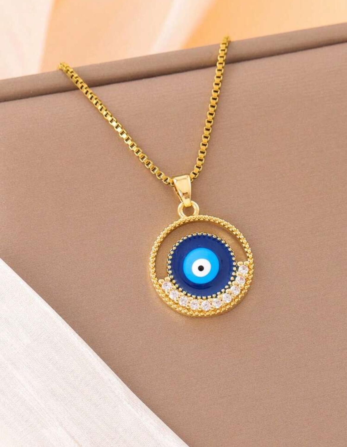 Fashion 18K Gold Plated Stainless Steel Blue Necklace
