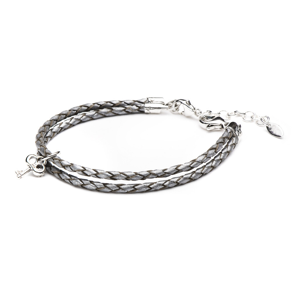 Novobeads 55055 Bracelet Leather Braided – Silver, S (5.5-7inch/14-18cm)