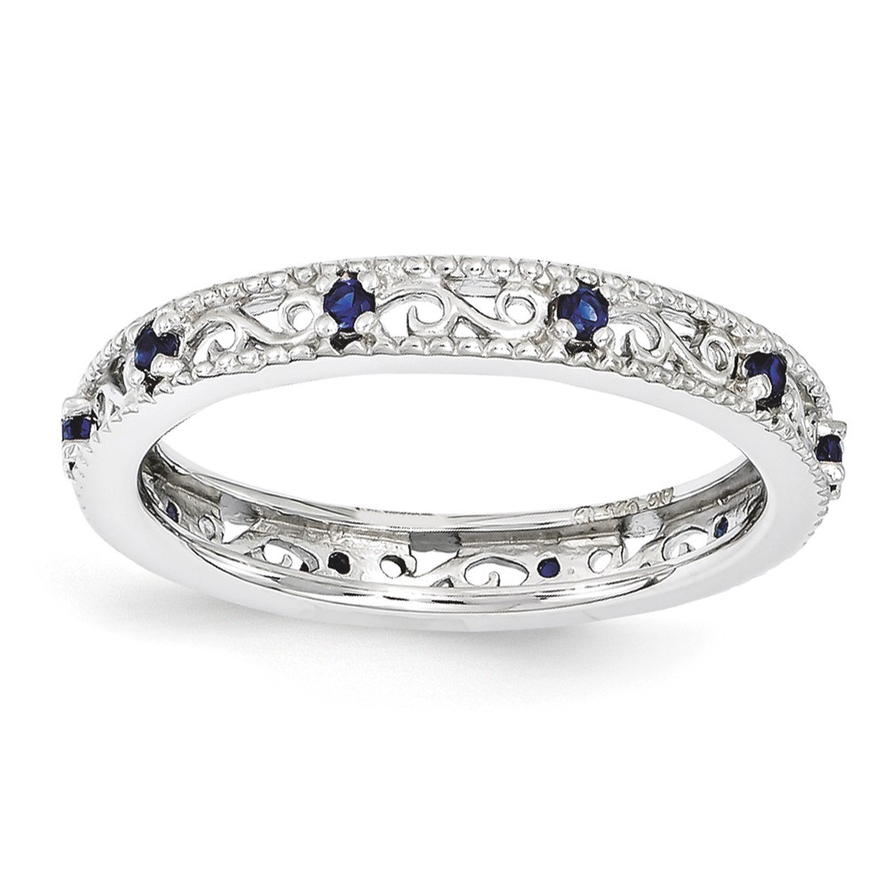Sterling Silver Stackable Expressions Created Sapphire Filigree Sizes 5 to 10