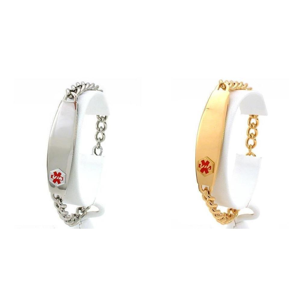Stainless Steel & Yellow Metal 8″ Medical ID Bracelet Emergency Info Kit 2 Pcs