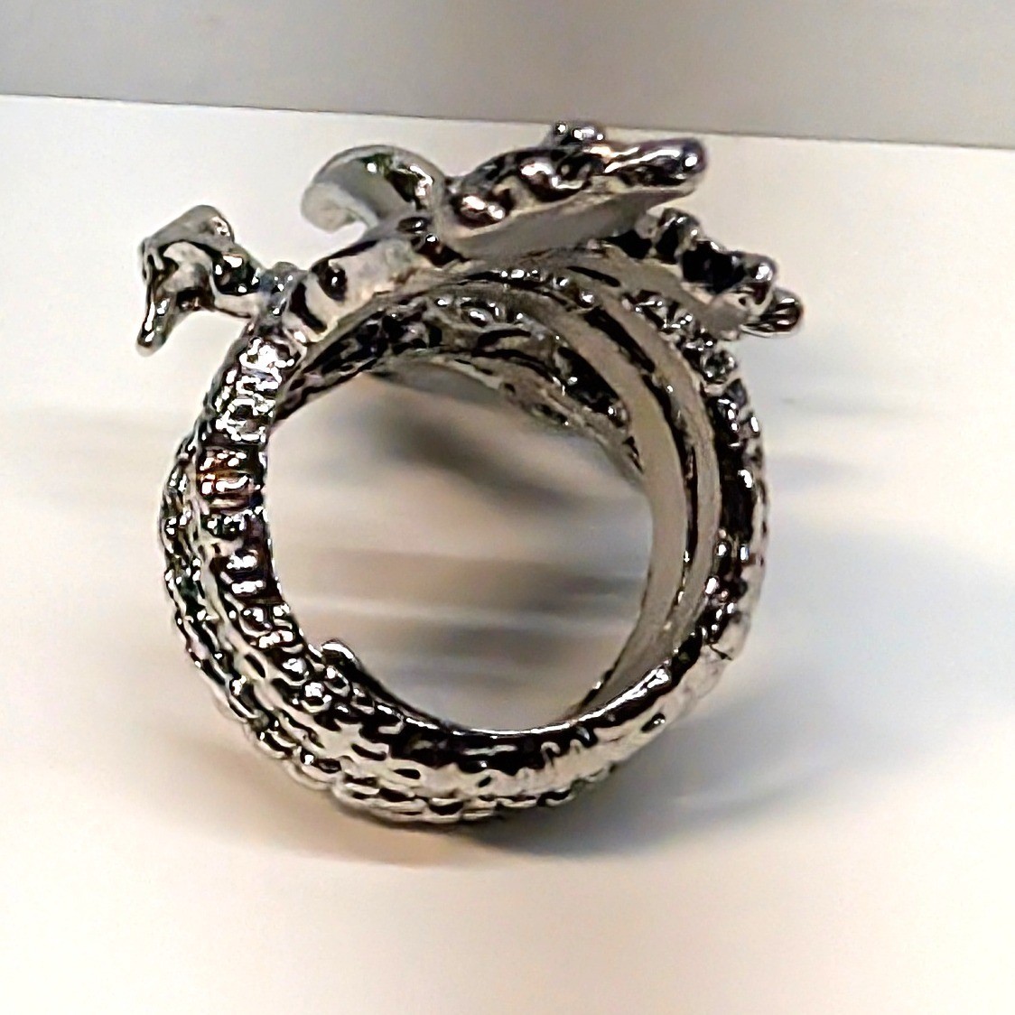 New Dragon Wrap Ring Unisex Size 5 Silver Tone Mythical Gothic Statement Jewelry