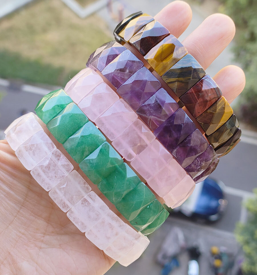 5pcs Amethyst Vary Gems oblong faceted Bracelet Magic Reiki Healing Amulet