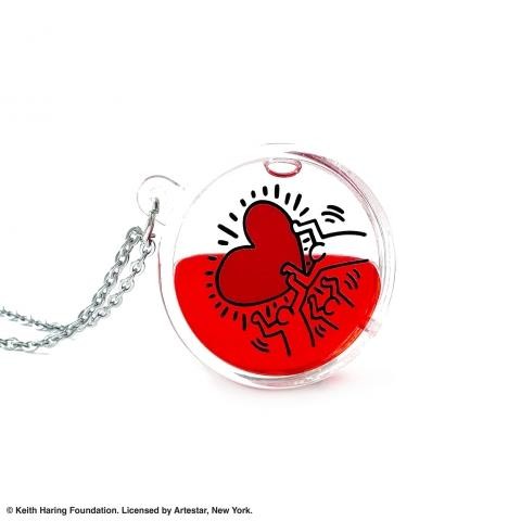 KEITH HARING X ONCH HEART STAINLESS STEEL ACRYLIC LIQUID PENDANT CHAIN NECKLACE