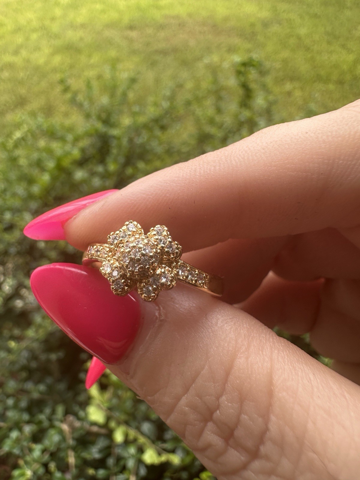Gold-Tone Floral Cluster Ring with Clear Stones Stainless Steel Gifts