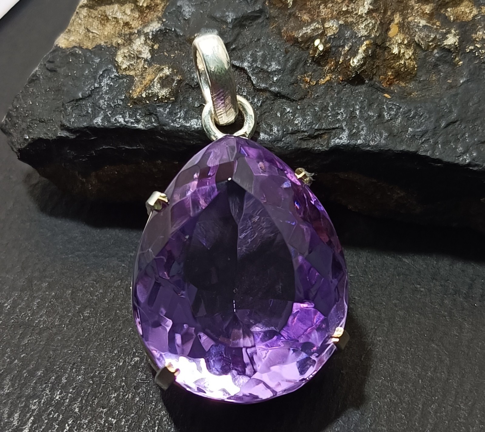 Natural 66.05 Ct Brazilian Pear Cut Purple Topaz Pendant 925 Silver Gemstone