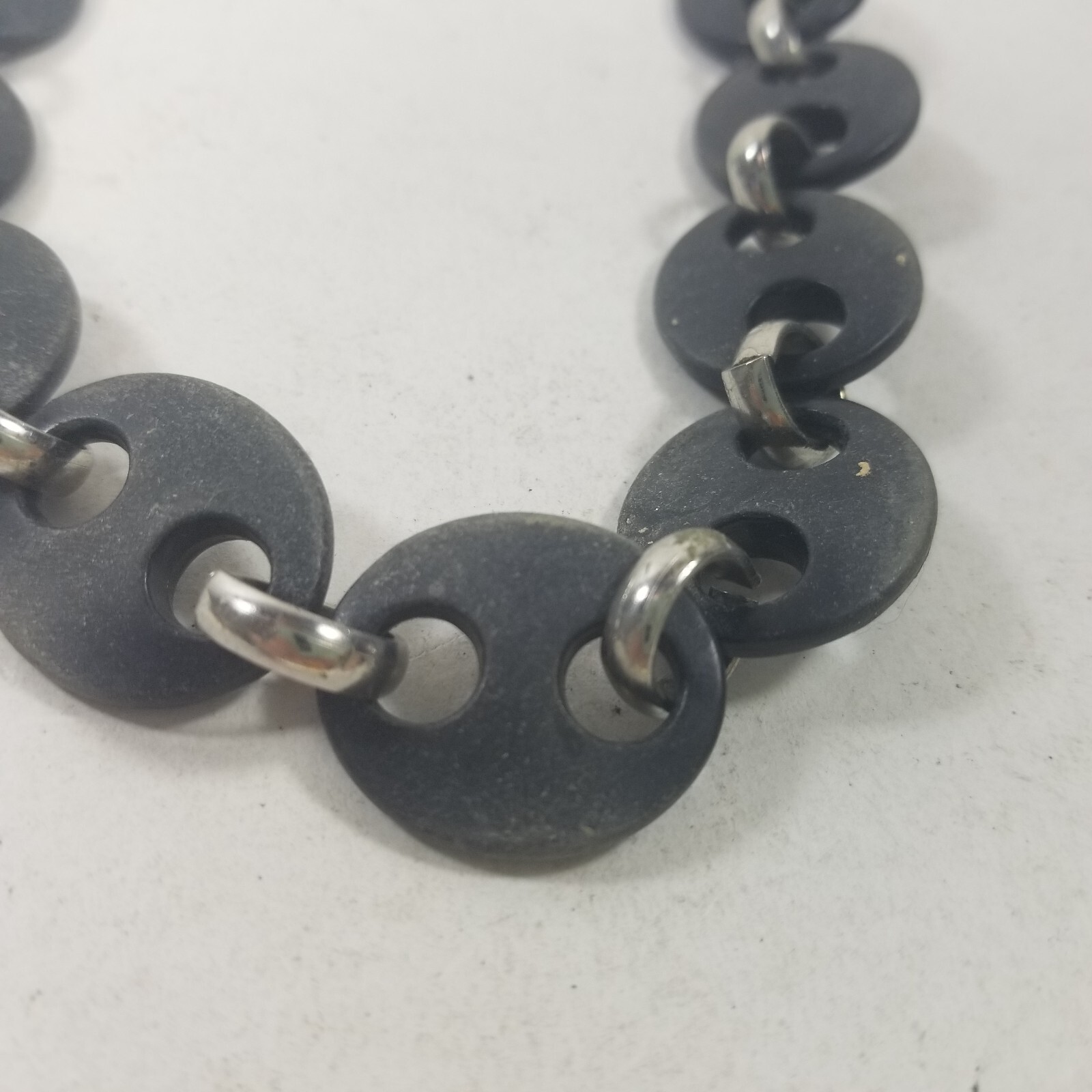 Chunky Black Gray Silver Tone Chain Link Necklace Choker Adjustable