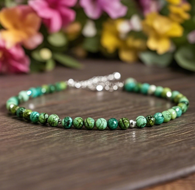 African Turquoise 4mm Small Gemstone Beaded Healing Bracelet Gift Mothers Day