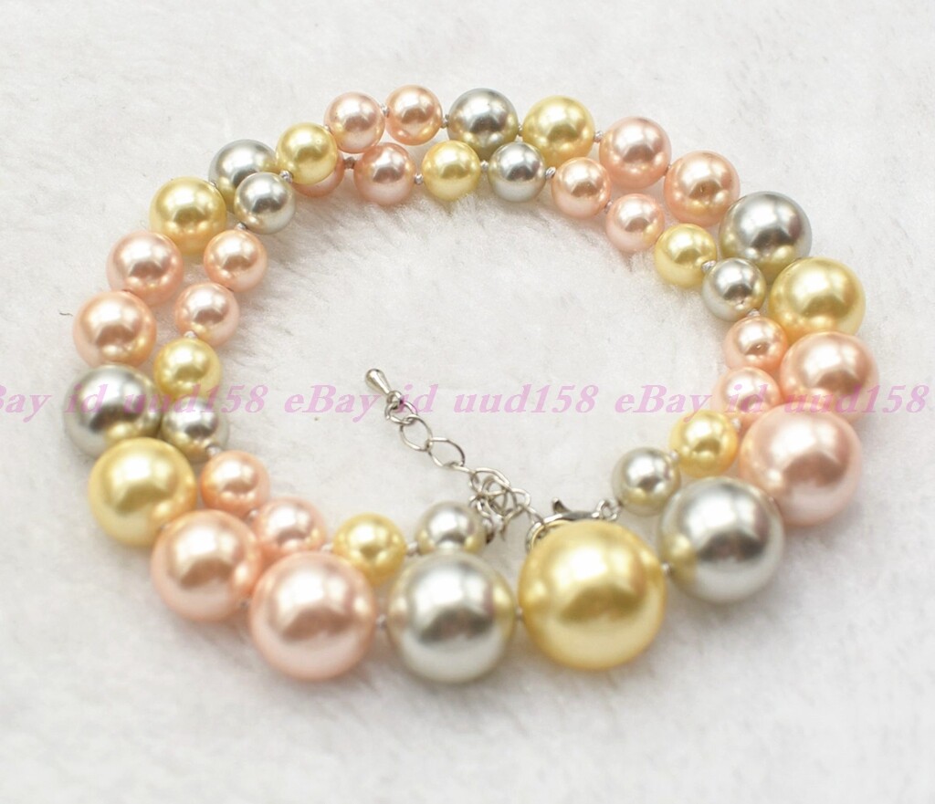 GENUINE 8-16MM MULTICOLOR SHELL PEARL ROUND BEADS NECKLACE JEWELRY 18”