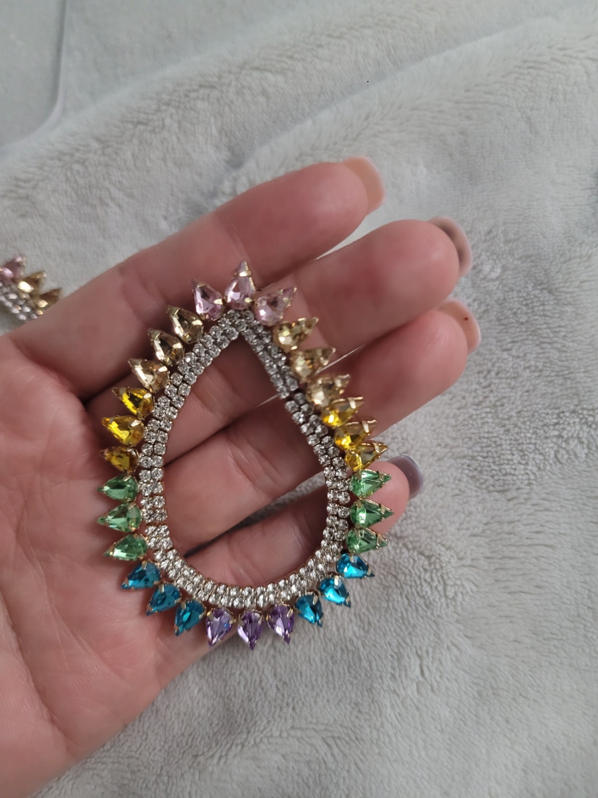 Large Rainbow Rhinestone Statement Earrings –