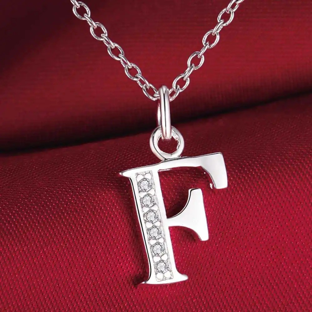 925 Sterling Silver Initial A-Z Letter Pendant Necklace CZ Personalized 18″ N162